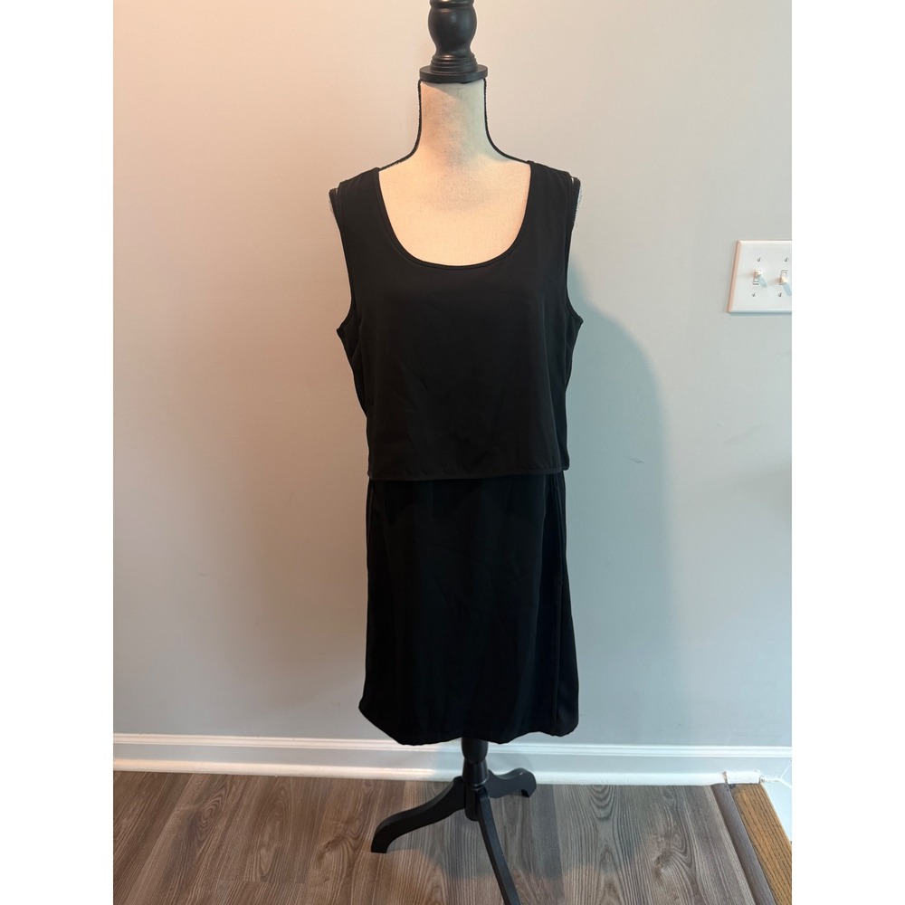Athleta Women's Getaway Black Popover Layered Back Crossover Shift Dress Large